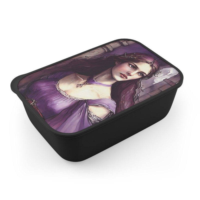 "Damsel Matilda Touched By Sorrow" Pre Raphaelite Inspired Medieval Maiden Bento Box with Band and Utensils