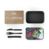 Hills and Flowers Whimsical Landscape Floral Design Eco-Friendly Bento Box with Band and Utensils