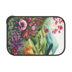 Hills and Flowers Whimsical Landscape Spring Design Eco-Friendly Bento Box with Band and Utensils
