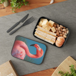 Flamingo Portrait Eco-Friendly Bento Box with Band and Utensils