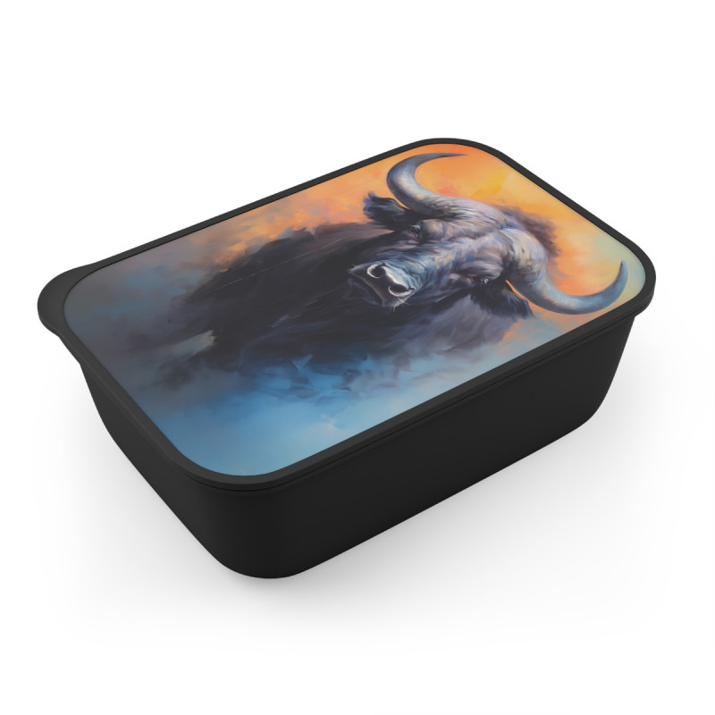 African Buffalo Portrait Eco-Friendly Bento Box with Band and Utensils