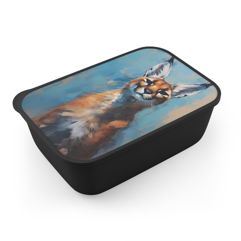 Caracal Portrait Eco-Friendly Bento Box with Band and Utensils