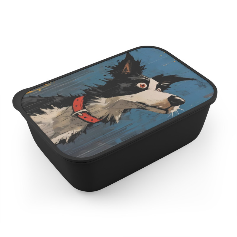 Comical Border Collie Dog Eco-Friendly Bento Box with Band and Utensils