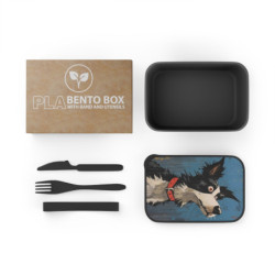 Comical Border Collie Dog Eco-Friendly Bento Box with Band and Utensils