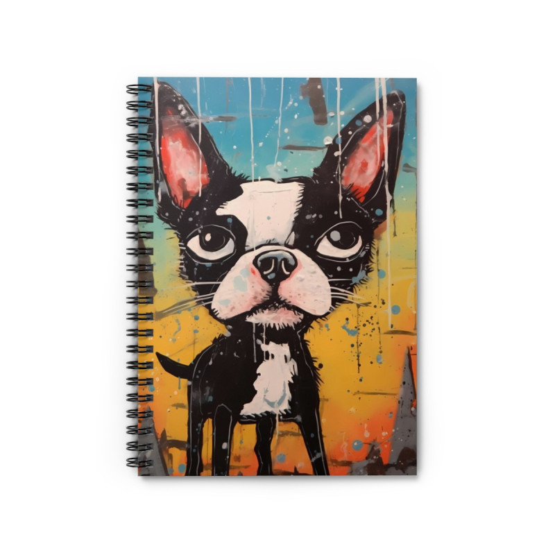 Comical Boston Terrier Dog Spiral Notebook - Ruled Line, 8" x 6"