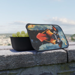 Comical Dobermann Dog Eco-Friendly Bento Box with Band and Utensils