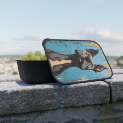 Comical Gray Pitbull Dog Eco-Friendly Bento Box with Band and Utensils