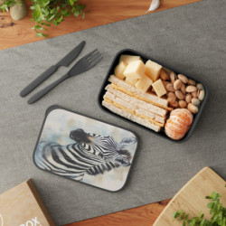 Zebra Portrait Eco-Friendly Bento Box with Band and Utensils