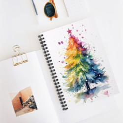 Rainbow Watercolor Christmas Tree Spiral Notebook - Ruled Line, 8" x 6"