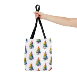 Rainbow Watercolor Christmas Tree Tote Bag