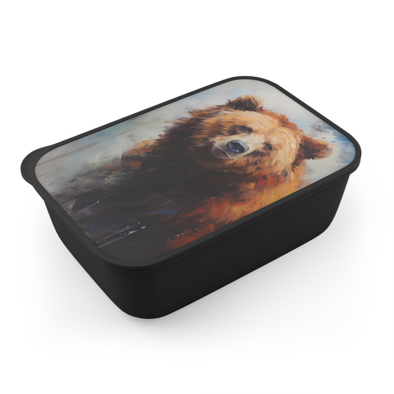 Brown Bear Portrait Eco-Friendly Bento Box with Band and Utensils