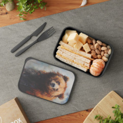 Brown Bear Portrait Eco-Friendly Bento Box with Band and Utensils