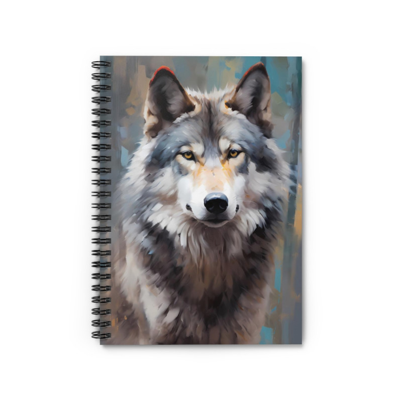Gray Wolf Portrait Spiral Notebook - Ruled Line, 8" x 6"