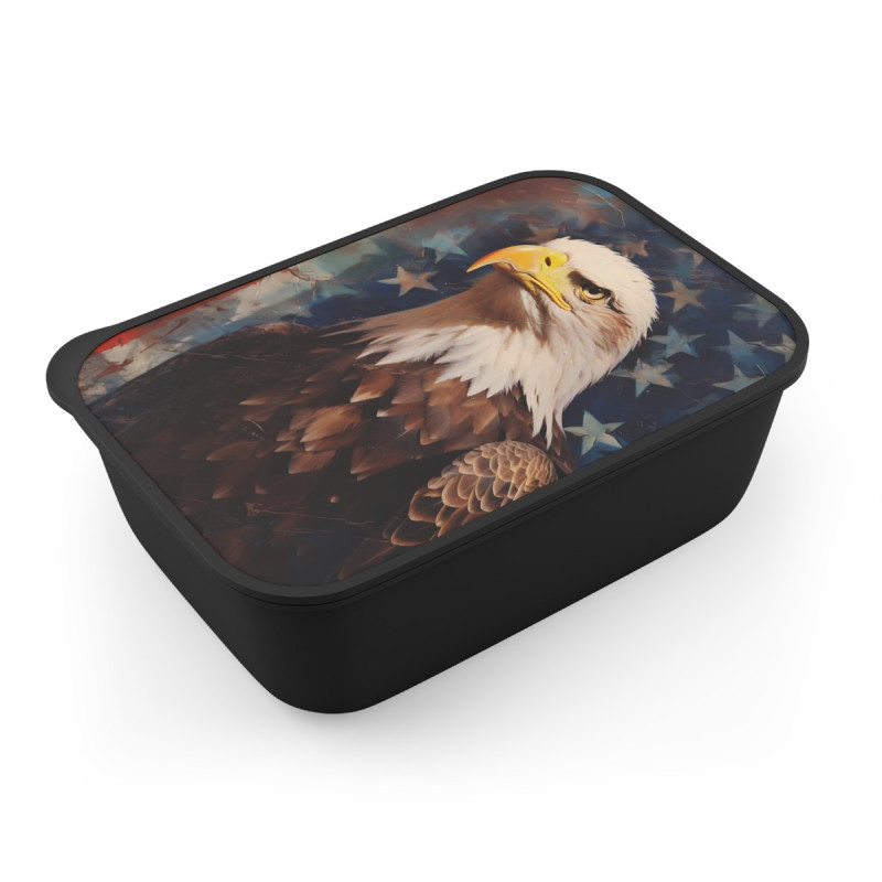 Patriotic Bald Eagle Portrait Eco-Friendly Bento Box with Band and Utensils