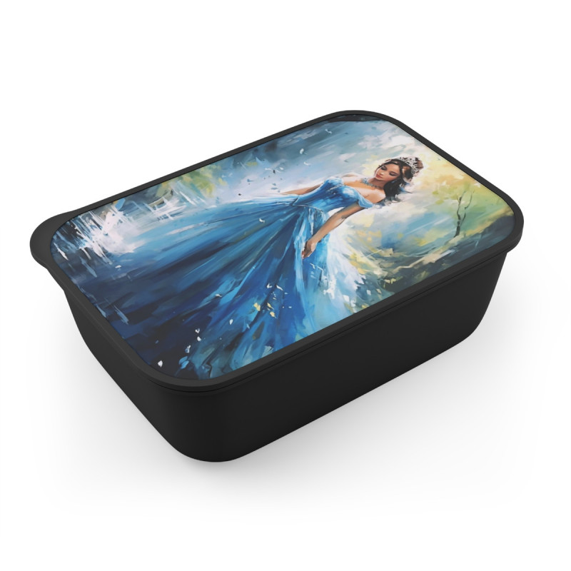 Fairy Tale Princess in a Blue Gown Bento Lunch Box with Band and Utensils