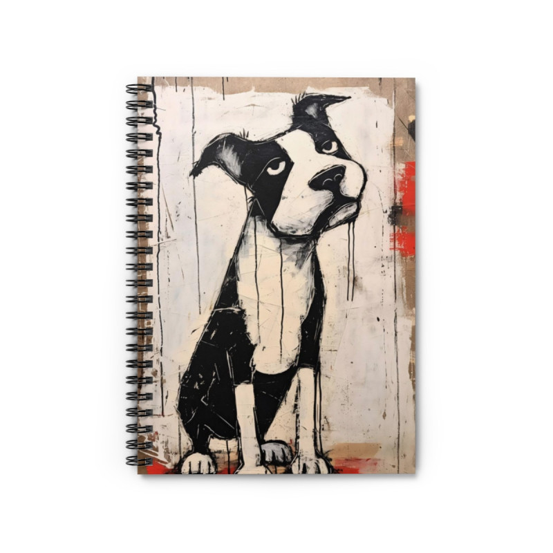 Comical Black and White Pitbull Spiral Notebook - Ruled Line, 8" x 6"