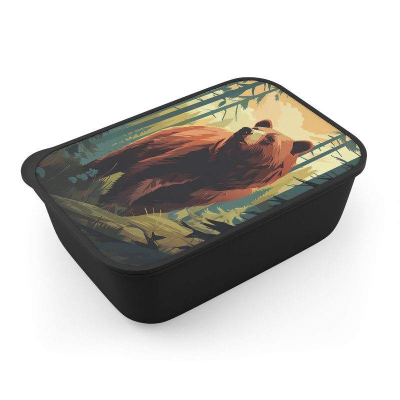 Grizzly Bear In The Forest In Fall Eco-Friendly Bento Lunch Box with Band and Utensils