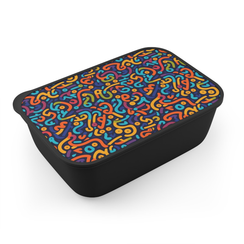 Brightly Colored Modern Geometric Pattern Eco-Friendly Bento Box with Band and Utensils