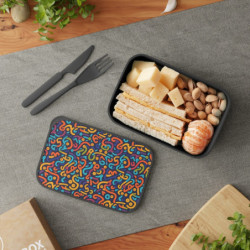 Brightly Colored Modern Geometric Pattern Eco-Friendly Bento Box with Band and Utensils