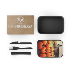 Fall Pumpkins and A Country Barn  Eco-Friendly Bento Box with Band and Utensils