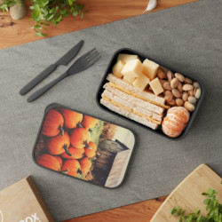 Fall Pumpkins and A Country Barn  Eco-Friendly Bento Box with Band and Utensils