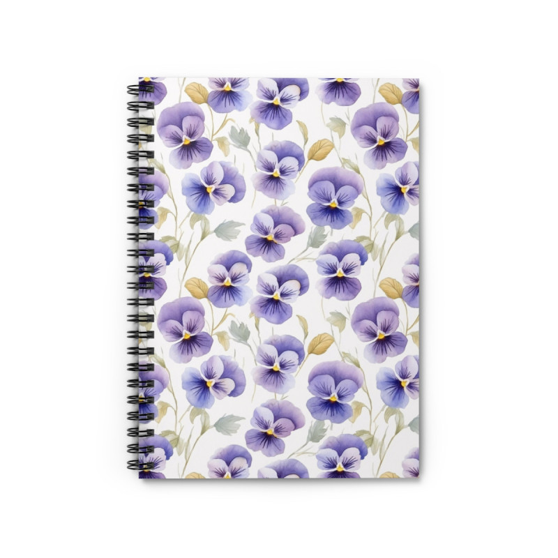 Purple Pansy Pretty Flower Pattern Spiral Notebook - Ruled Line, 8" x 6"