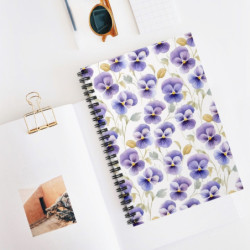 Purple Pansy Pretty Flower Pattern Spiral Notebook - Ruled Line, 8" x 6"