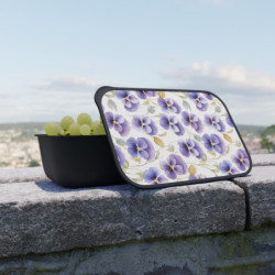 Purple Pansy Pretty Flower Pattern Eco-Friendly Bento Box with Band and Utensils