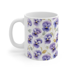 Purple Pansy Pretty Flower Pattern Ceramic Mug 11oz