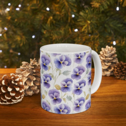 Purple Pansy Pretty Flower Pattern Ceramic Mug 11oz