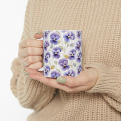 Purple Pansy Pretty Flower Pattern Ceramic Mug 11oz