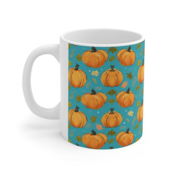 Pumpkins and Fall Leaves Pattern Ceramic Mug 11oz