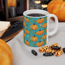 Pumpkins and Fall Leaves Pattern Ceramic Mug 11oz