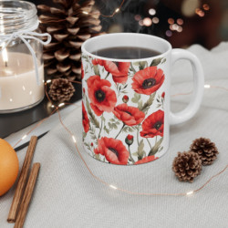 Red Poppies Pattern Ceramic Mug 11oz