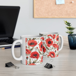 Red Poppies Pattern Ceramic Mug 11oz