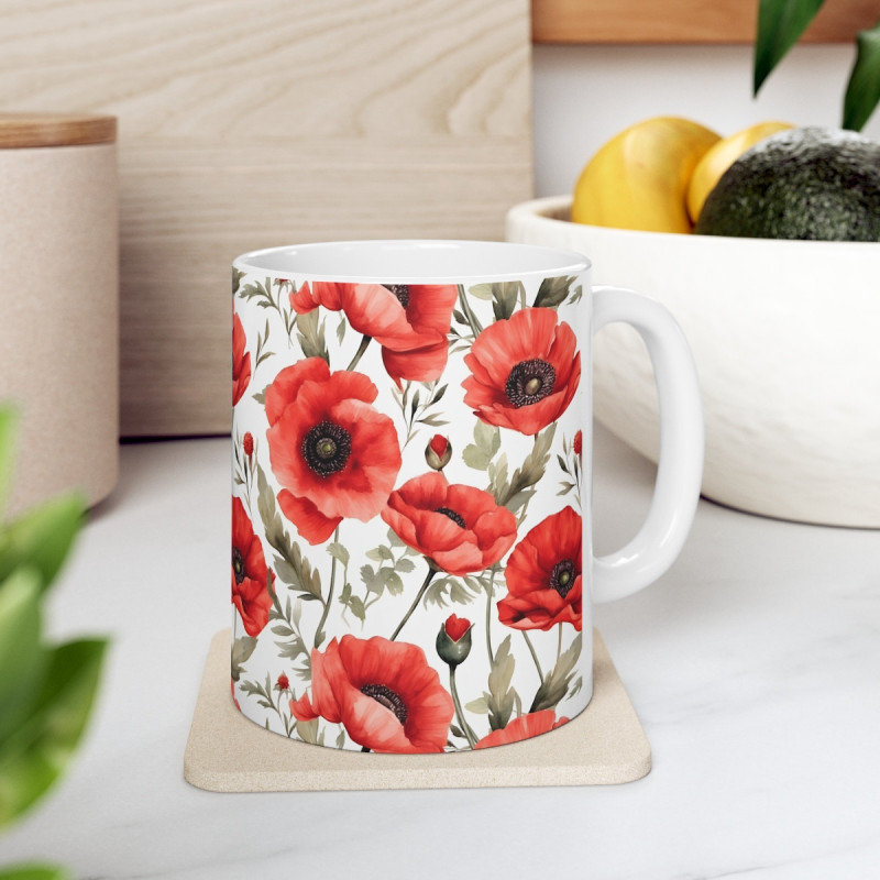 Red Poppies Pattern Ceramic Mug 11oz