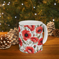 Red Poppies Pattern Ceramic Mug 11oz