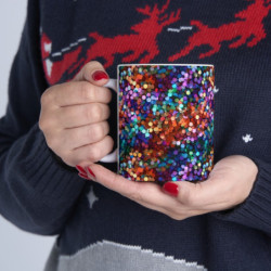 Rainbow Colored Sequin Pattern Ceramic Mug 11oz