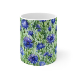 Blue Cornflowers Pattern Ceramic Mug 11oz