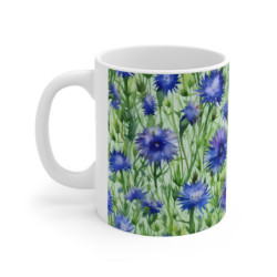 Blue Cornflowers Pattern Ceramic Mug 11oz