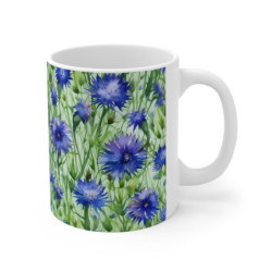 Blue Cornflowers Pattern Ceramic Mug 11oz