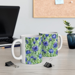 Blue Cornflowers Pattern Ceramic Mug 11oz