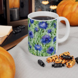 Blue Cornflowers Pattern Ceramic Mug 11oz