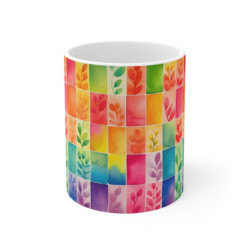 Rainbow Leaves Tiled Pattern Ceramic Mug 11oz