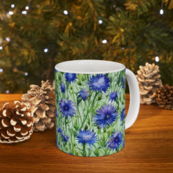 Blue Cornflowers Pattern Ceramic Mug 11oz