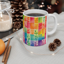 Rainbow Leaves Tiled Pattern Ceramic Mug 11oz