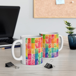 Rainbow Leaves Tiled Pattern Ceramic Mug 11oz