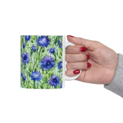 Blue Cornflowers Pattern Ceramic Mug 11oz