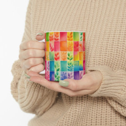 Rainbow Leaves Tiled Pattern Ceramic Mug 11oz