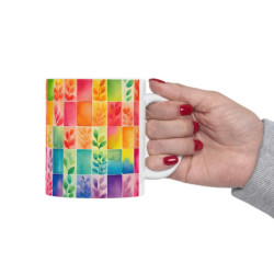 Rainbow Leaves Tiled Pattern Ceramic Mug 11oz